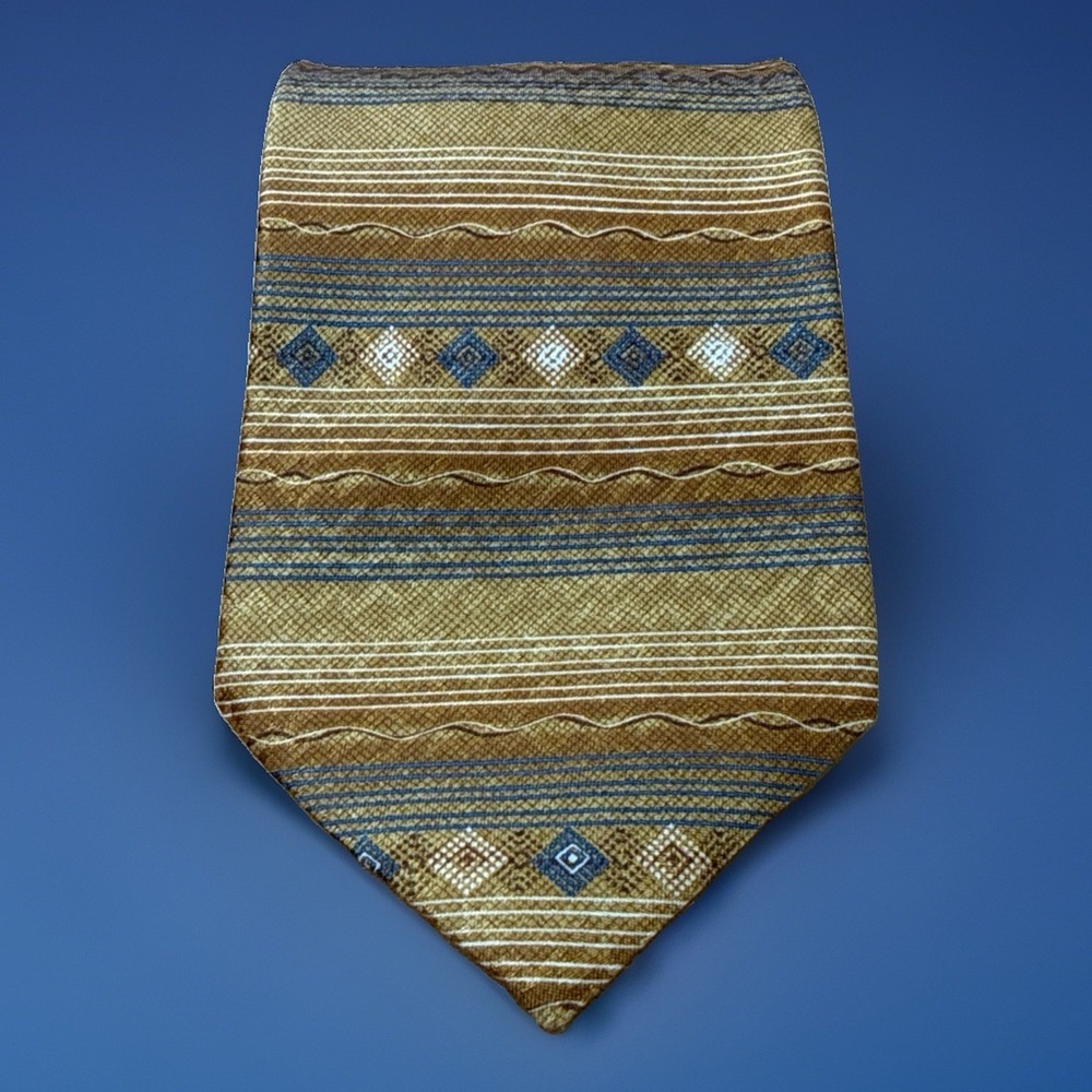 David Taylor Polyester Gold Blue White Stripe Diamond Shape Accent Classic VTG